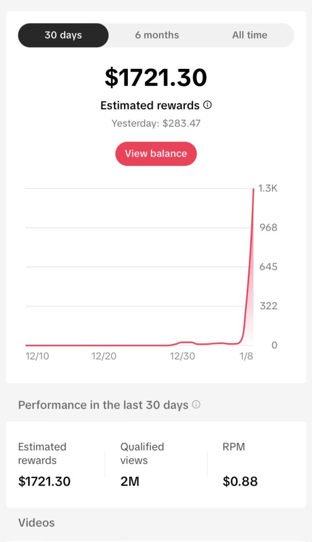 Creator Rewards dashboard earnings example 7