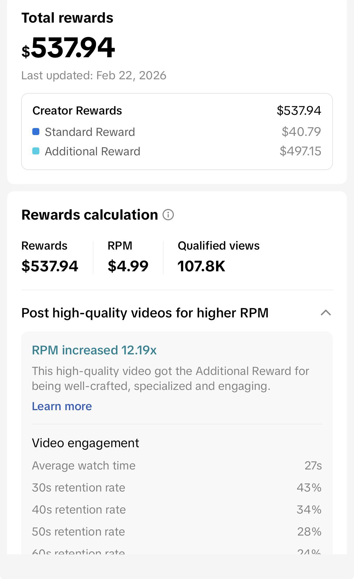 Creator Rewards dashboard earnings example 9